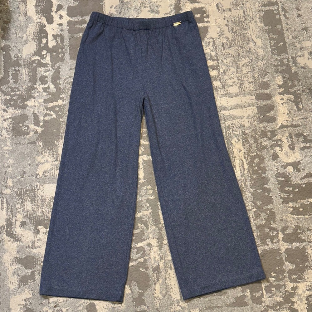 St. John Sport Wide Leg Drawstring‎ Pants M Blue Heathered Relaxed HEMMED